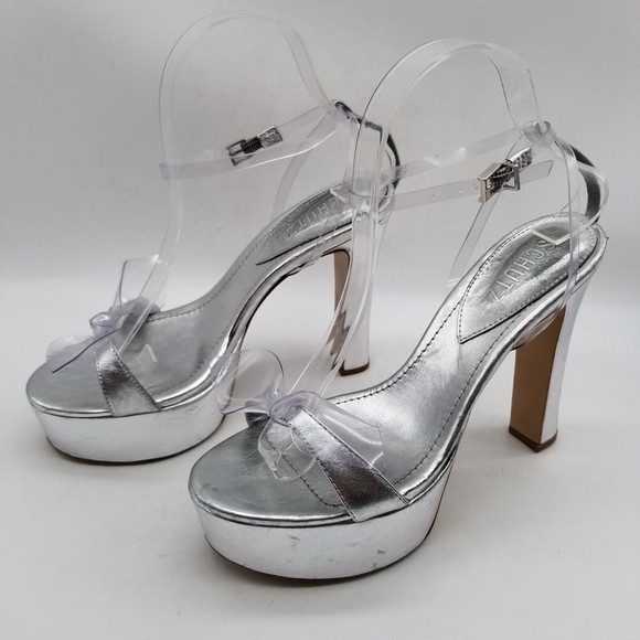SCHUTZ Women Elyda Platform Heel Sandals Silver 8 - Picture 2 of 9
